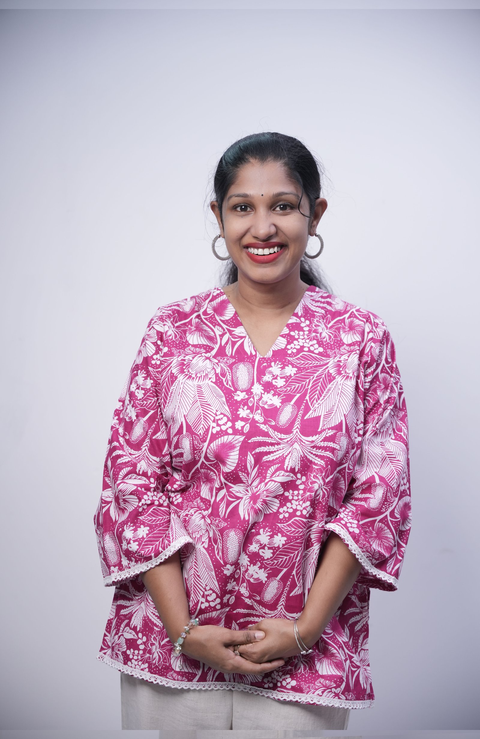 Magenta Pink Floral Block Print Cotton Short Kurti